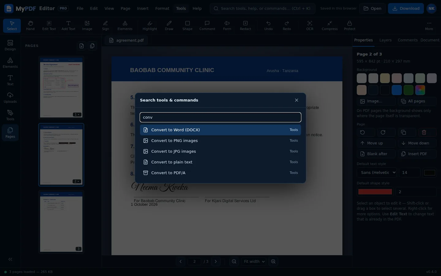 The command search window filtering commands