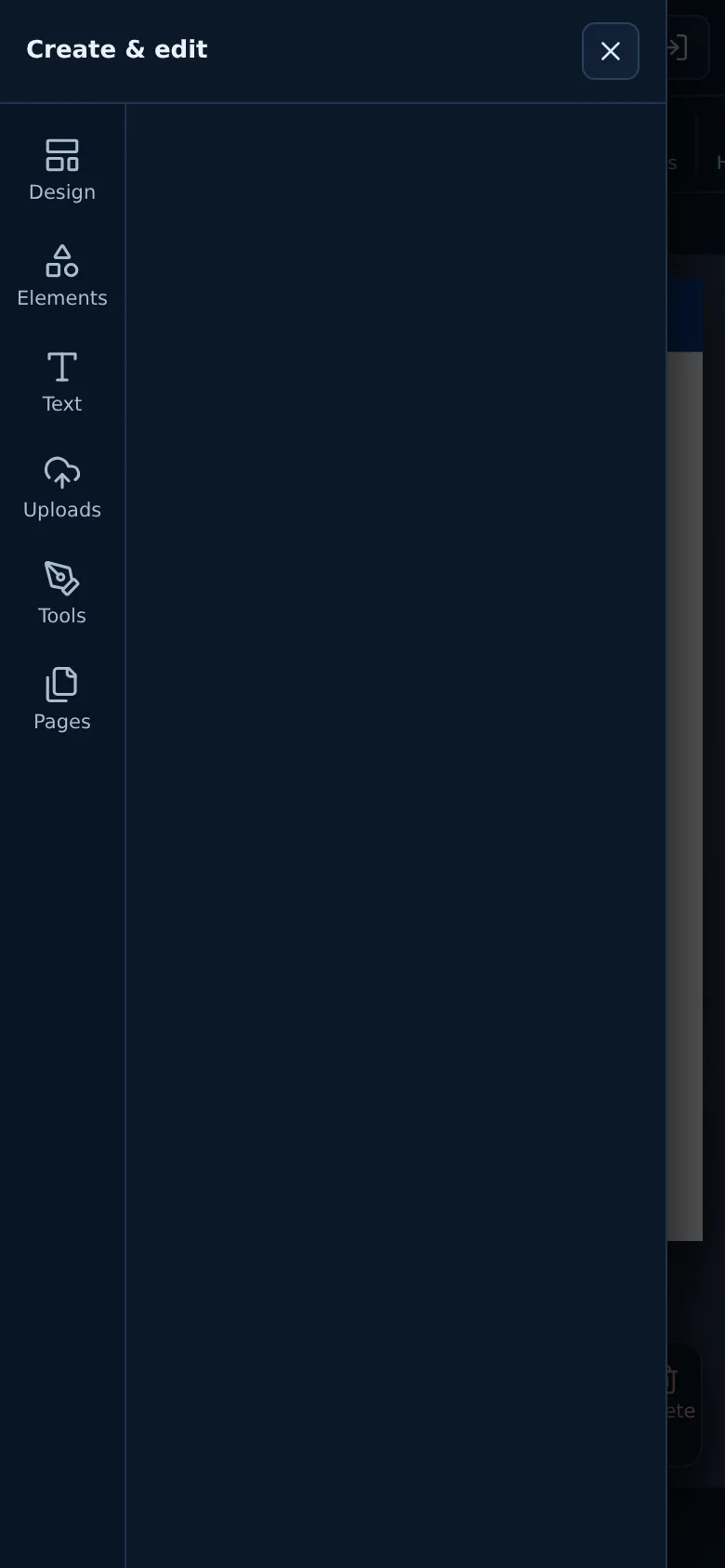 Tools and pages panel on a phone
