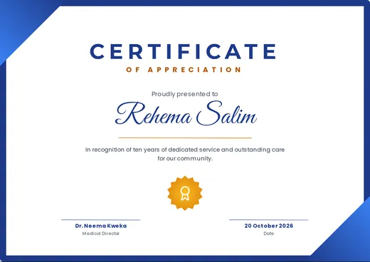 Certificate of appreciation template